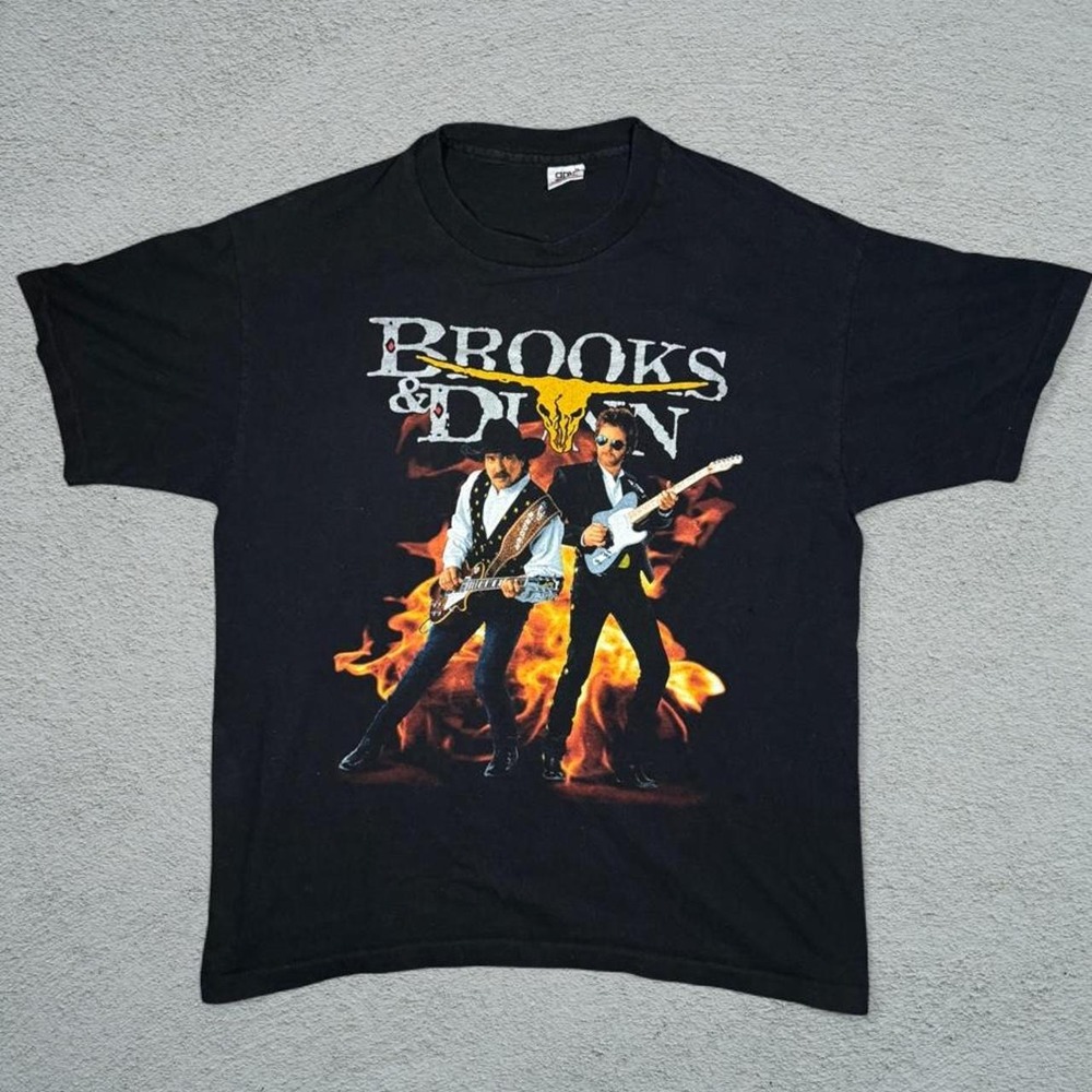 Vintage Brooks & Dunn Electric Rodeo T-Shirt 1990s Black Cotton Mens XL Anvil